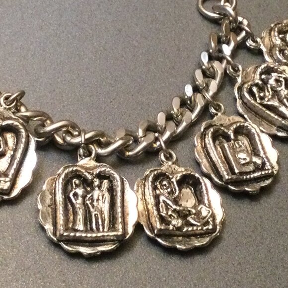 Ten Commandments & Lords Prayer Bracelet 6.5" Silver-tone Metal 2.5 oz Vintage - Picture 8 of 11